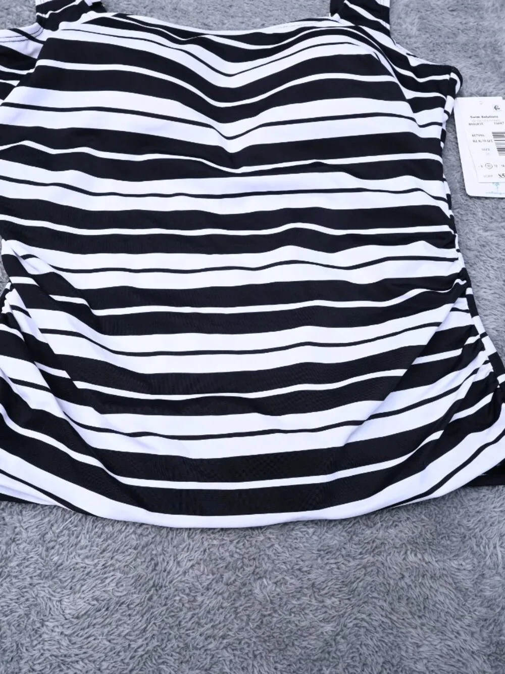 Swim Solutions Women's Swim Stripe Black White Tankini Top Size 10 MSRP $58 - Picture 5 of 14